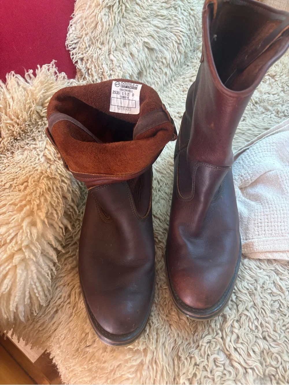 Double H Brown Leather Men's Pull-On Work Boots size9.5